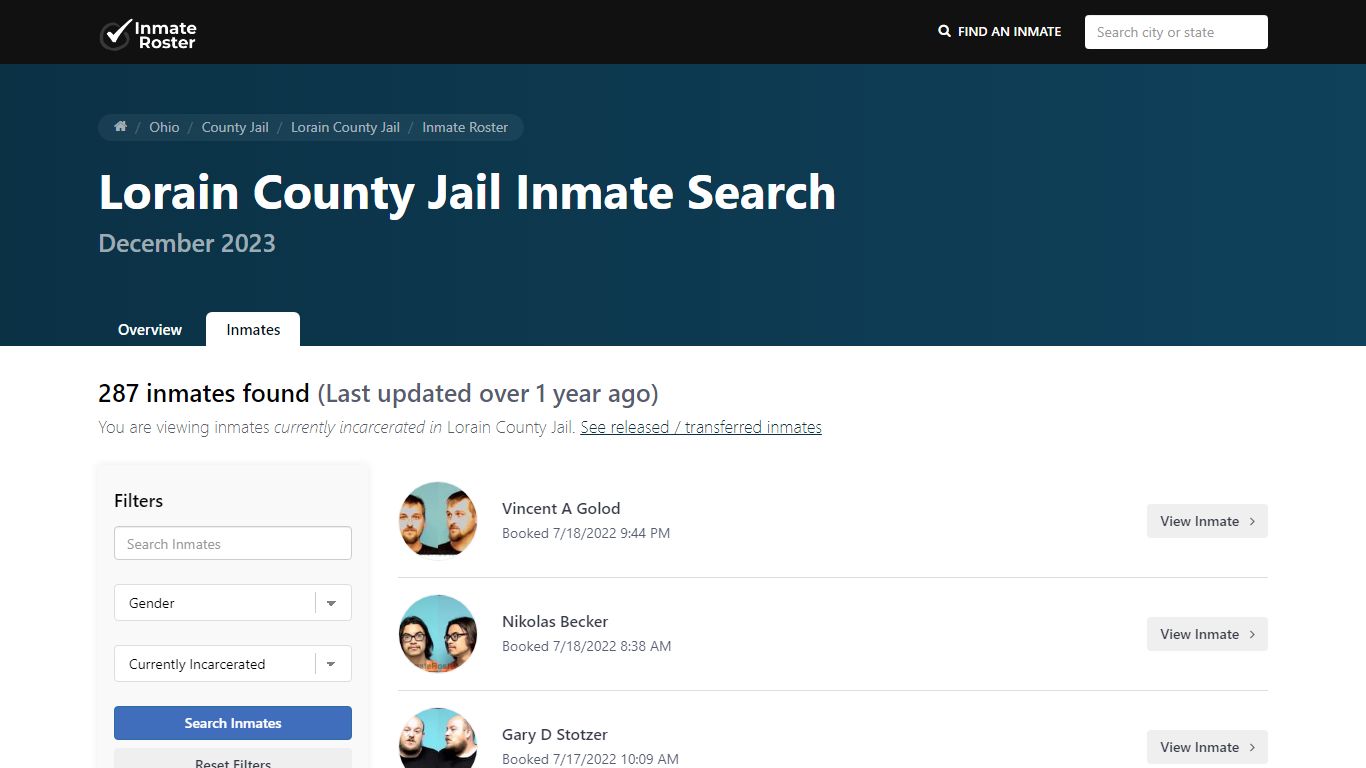 Current Inmate Roster for Today | Lorain County Jail